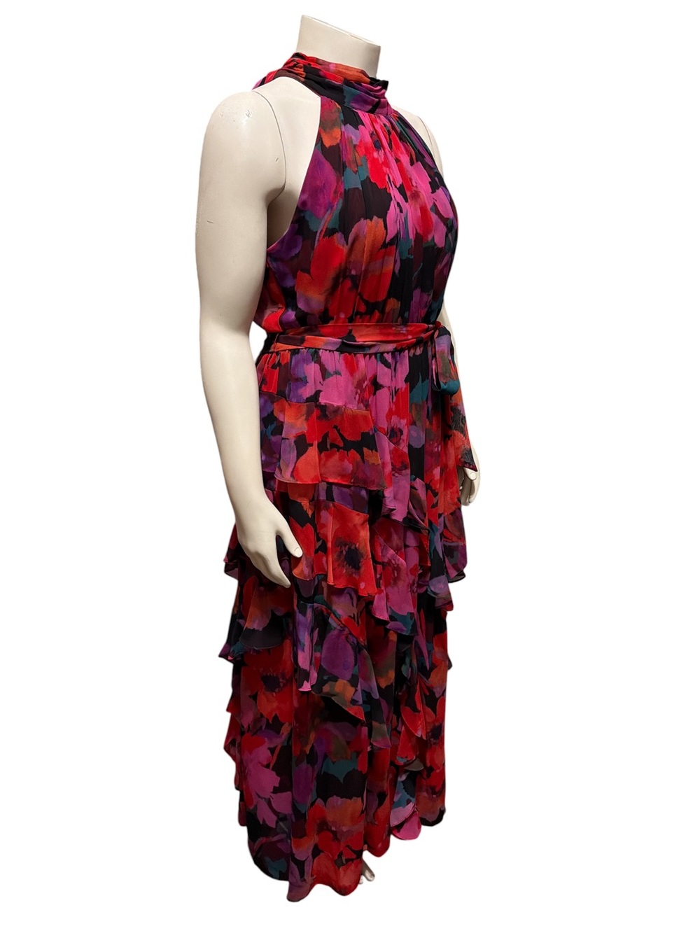 NWTAlex Marie Sz 16P Plus Nina Halter Maxi Dress Floral Tiered Ruffle Sleeveless - Picture 3 of 13